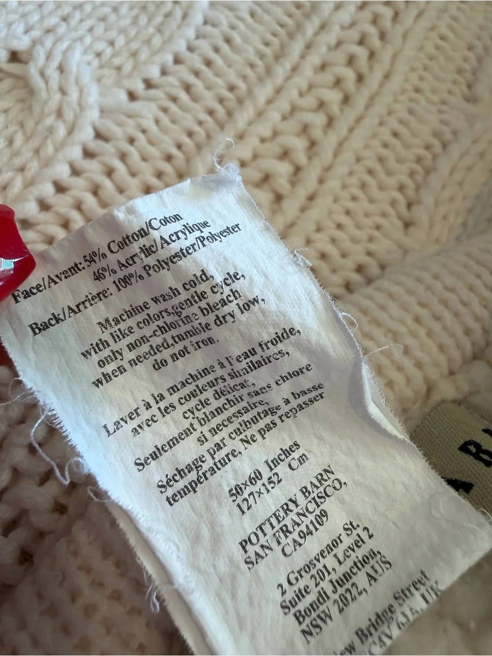 Pottery Barn Ivory Cable Knit Sherpa Throw Blanket 50x60 Cozy Plush